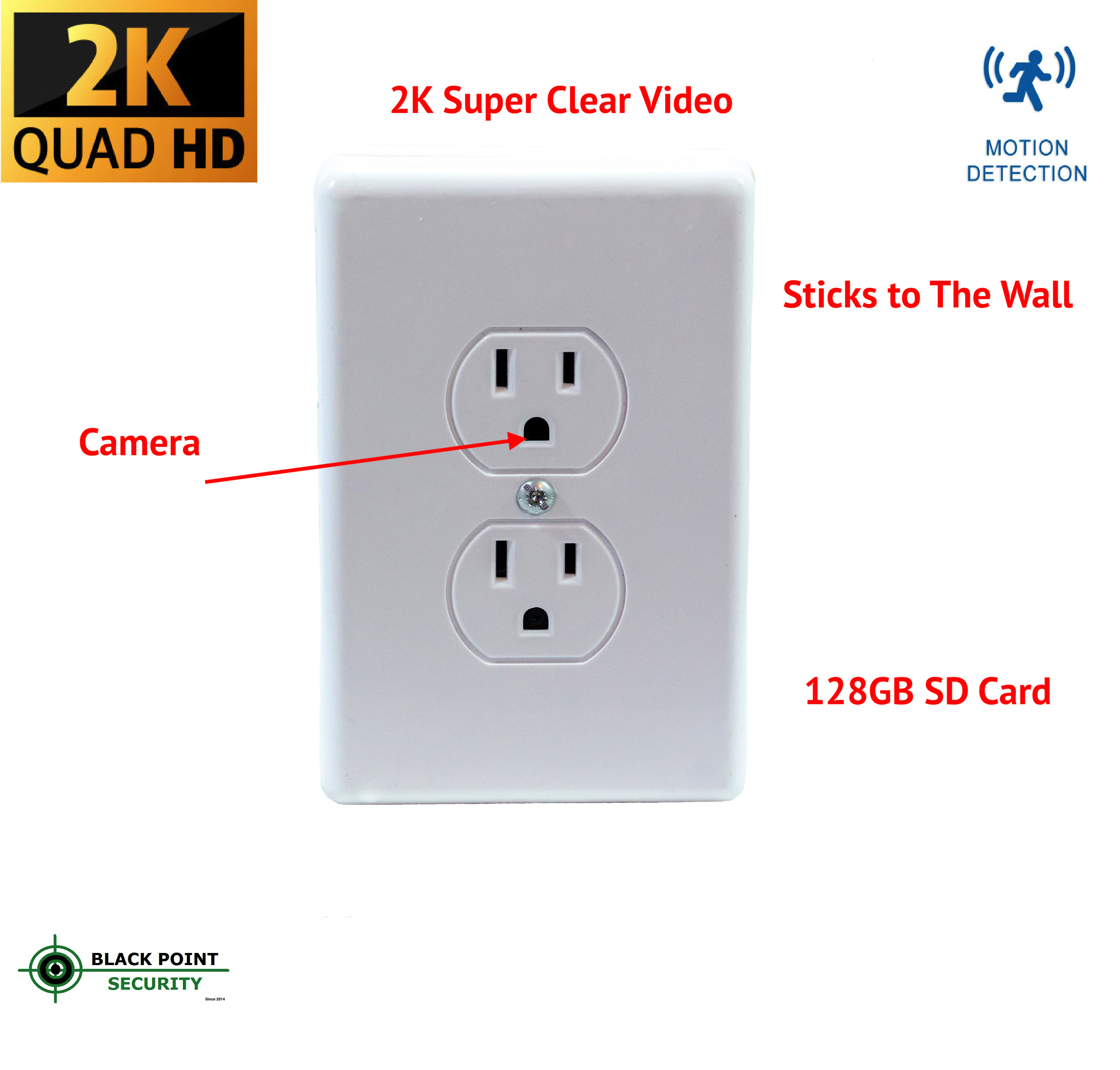 Battery Operated Outlet Hidden 2K Camera which Sticks on the wall
